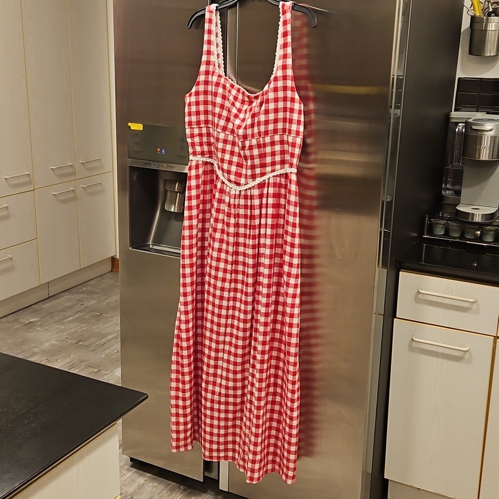 πWAYF x Styled Coco!π Gracie Gingham Linen-Blend Midi Dress Red Gingham XL NWT - Picture 10 of 16